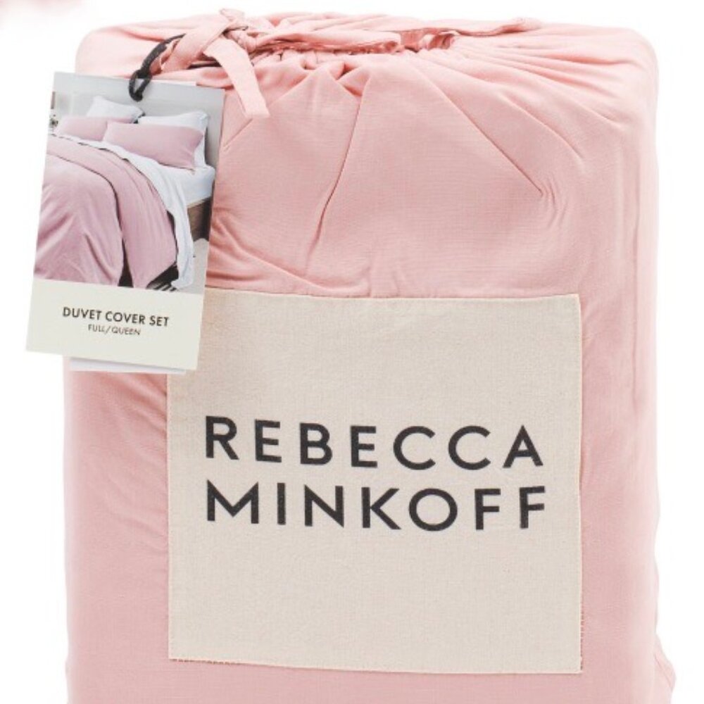 REBECCA MINKOFF Rayon/Linen Blend King Size Blush Duvet Cover Set COLOR: BLUSH